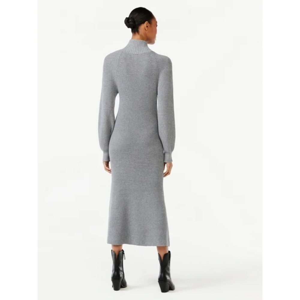 NEW Scoop Women's Ribbed Sweater Dress Zip Turtleneck M Gray - Picture 8 of 14